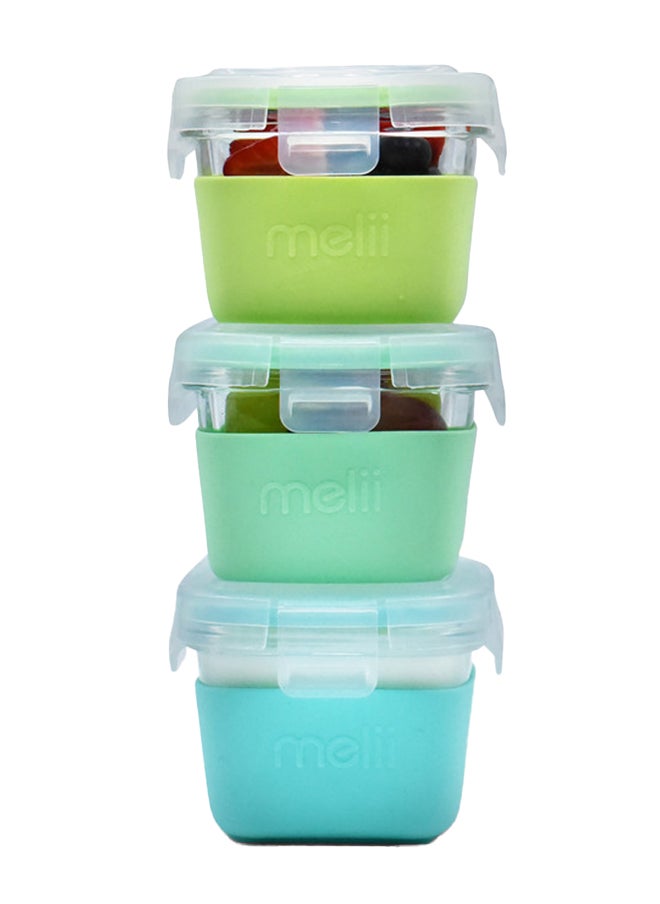 Pack Of 3 Glass Food Storage Containers With Silicone Sleeve 160 Ml - Green, Mint, Turquoise