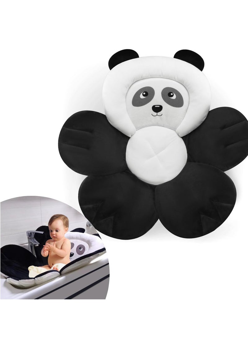 PandaEar Baby Bath Pad for Infant Newborn | Bath Seat Soft Panda Cushion Mat for Sink Bathtub Essentials Shower Gift (Black)