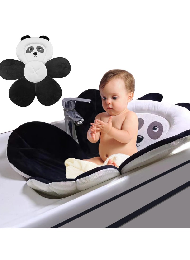 PandaEar Baby Bath Pad for Infant Newborn | Bath Seat Soft Panda Cushion Mat for Sink Bathtub Essentials Shower Gift (Black)