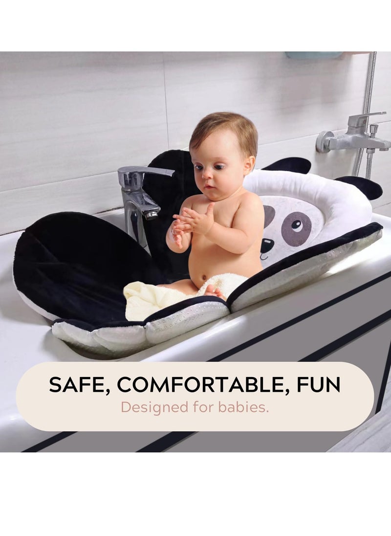 PandaEar Baby Bath Pad for Infant Newborn | Bath Seat Soft Panda Cushion Mat for Sink Bathtub Essentials Shower Gift (Black)