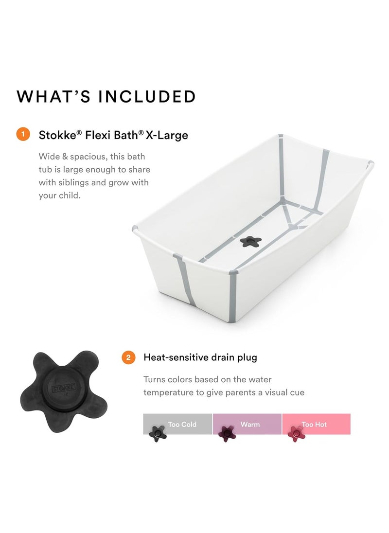 Stokke Flexi Bath X-Large, White - Spacious Foldable Baby Bathtub - Lightweight & Easy to Store - Convenient to Use at Home or Traveling - Best for Ages 0-6