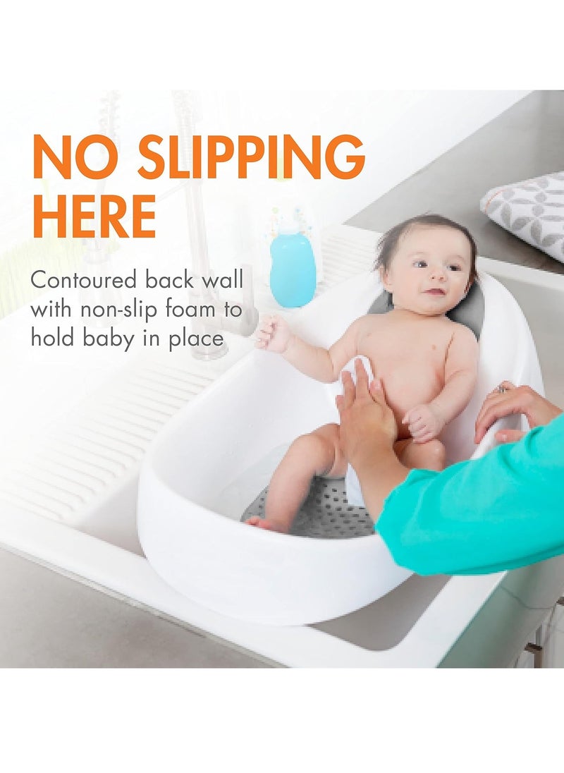 Boon Soak 3 Stage Baby Bathtub - Baby Bath Tub with Three Support Positions for Newborn to Toddlers - Color Changing Drain Plug for Ideal Bath Temperature - Gray - Ages 0 to 18 Months and Up