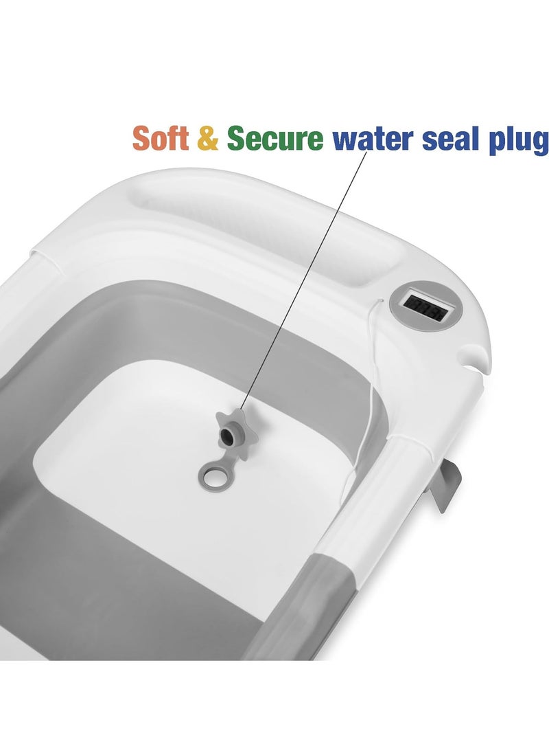 PandaEar Baby Bathtub for Newborn Infant, Collapsible Baby Infant Bath Tub Toddler Travel Bathtub with Soft Cushion & Drain Hole for Toddler 0-24 Months (Gray)