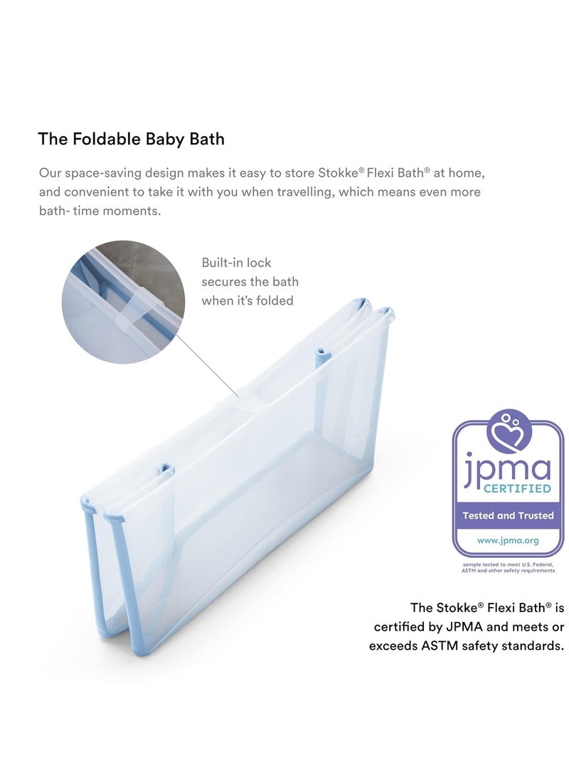 Stokke Flexi Bath Bundle, Ocean Blue - Foldable Baby Bathtub + Newborn Support - Durable & Easy to Store - Convenient to Use at Home or Traveling - Best for Newborns & Babies Up to 48 Months