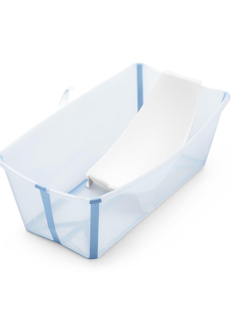 Stokke Flexi Bath Bundle, Ocean Blue - Foldable Baby Bathtub + Newborn Support - Durable & Easy to Store - Convenient to Use at Home or Traveling - Best for Newborns & Babies Up to 48 Months