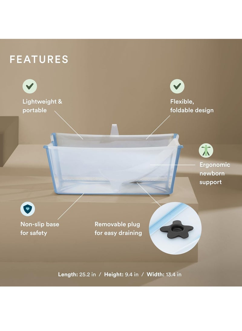 Stokke Flexi Bath Bundle, Ocean Blue - Foldable Baby Bathtub + Newborn Support - Durable & Easy to Store - Convenient to Use at Home or Traveling - Best for Newborns & Babies Up to 48 Months