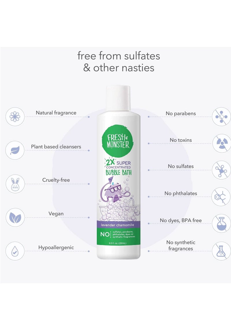 Fresh Monster Kids Foaming Bubble Bath | Hypoallergenic, Natural for Kids & Toddlers | Super Concentrated | Soothing Lavender Scent | Bath Time Essentials