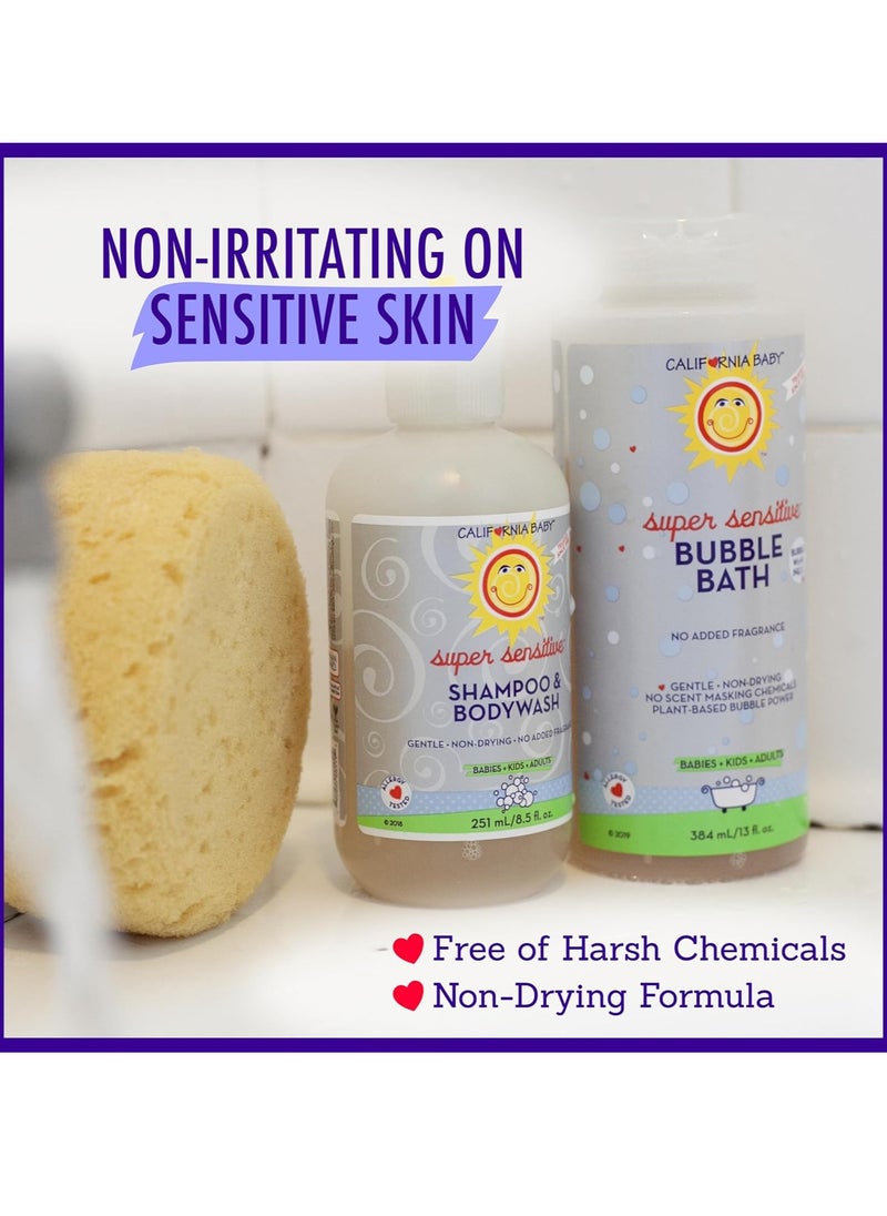 California Baby Super Sensitive Bubble Bath | No Added Fragrance | 100% Plant-Based Ingredients (USDA Certified) | Allergy Friendly | Babies, Adults & Kid Bubble Bath | Ideal for Sensitive Skin | Free Bubble Wand Included |13 Fl oz