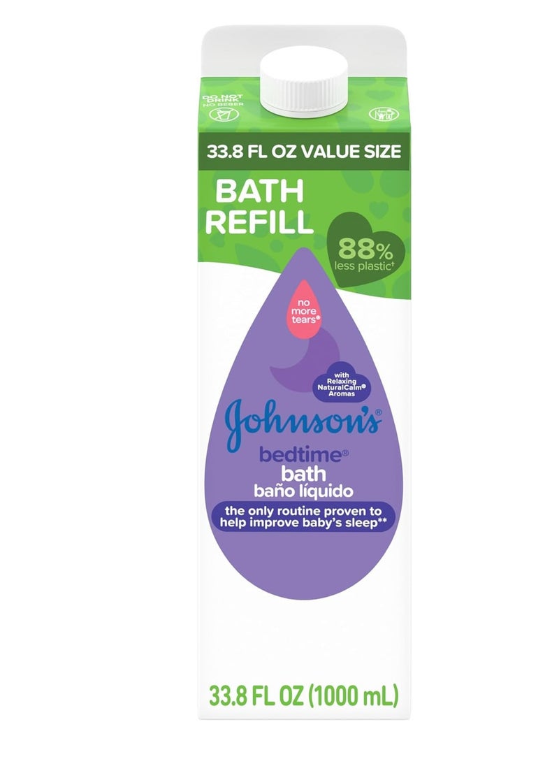 Johnson's Bedtime Bath with Relaxing & Soothing NaturalCalm Aromas, Hypoallergenic, Gentle & Tear-Free Nighttime Bubble Bath for Babies & Kids, Value Size Refill, 33.8 fl. Oz