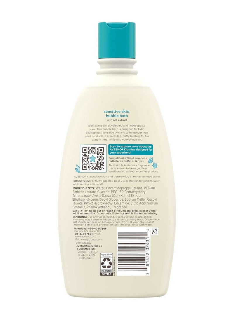 Aveeno Kids Bubble Bath, Children's Bubble Bath for Sensitive Skin with Oat Extract, Kid's Bath Liquid Nourishes Skin & Makes Big, Fluffy Bubbles for Bath Time Fun, Dye-Free, 19.2 fl. Oz