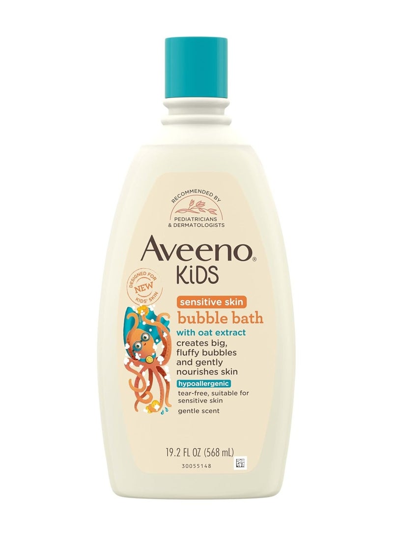 Aveeno Kids Bubble Bath, Children's Bubble Bath for Sensitive Skin with Oat Extract, Kid's Bath Liquid Nourishes Skin & Makes Big, Fluffy Bubbles for Bath Time Fun, Dye-Free, 19.2 fl. Oz