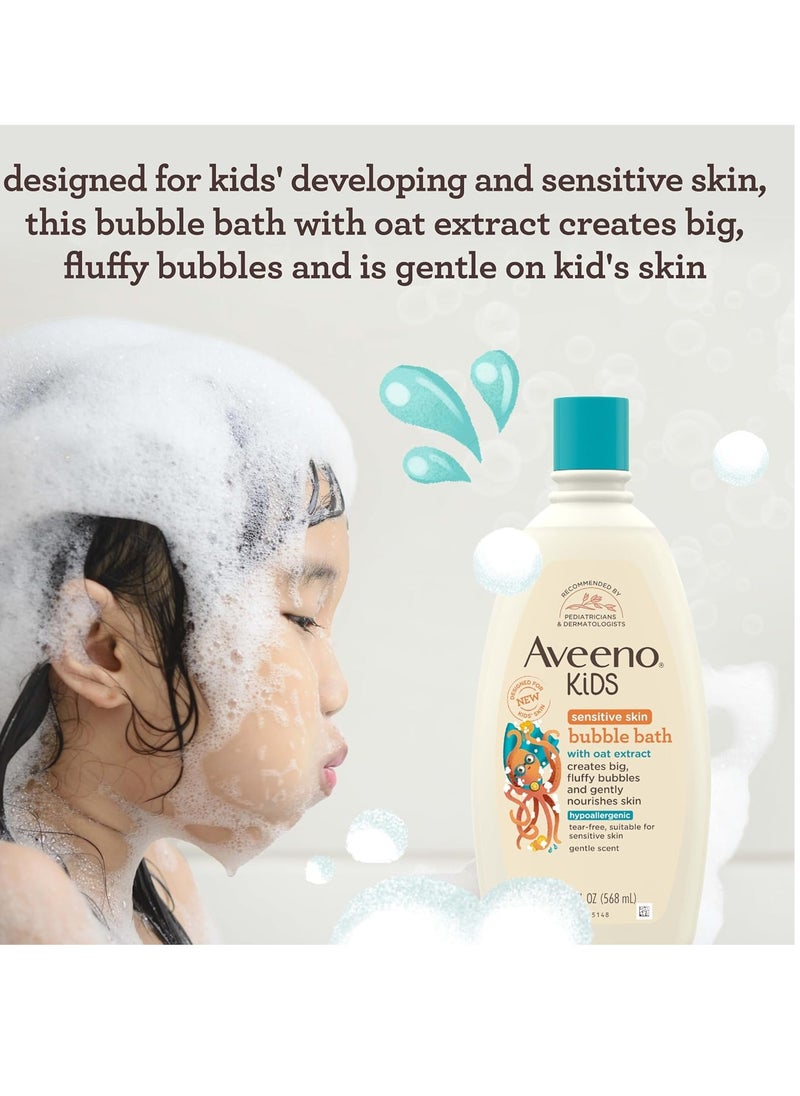 Aveeno Kids Bubble Bath, Children's Bubble Bath for Sensitive Skin with Oat Extract, Kid's Bath Liquid Nourishes Skin & Makes Big, Fluffy Bubbles for Bath Time Fun, Dye-Free, 19.2 fl. Oz