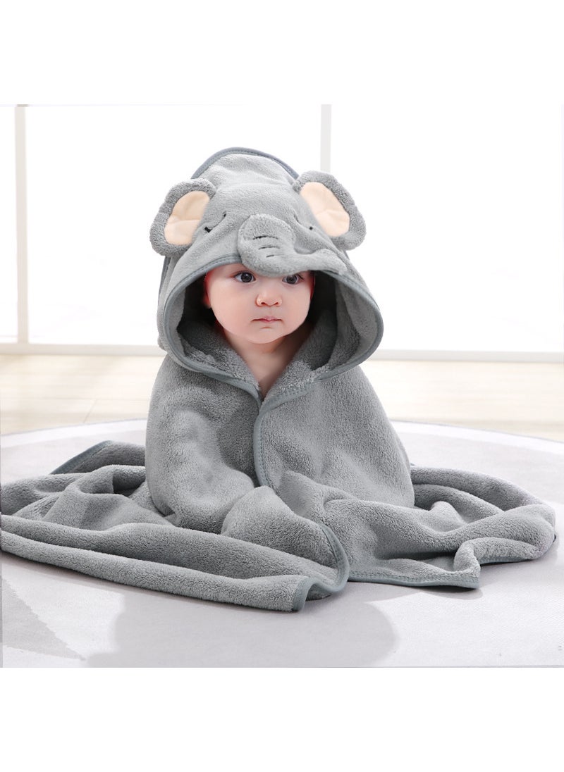 Kids Hooded Bath Towel Wrap Soft Quick-Dry Gray elephant 80*80cm [newborn style comes with square towel] suitable for 0-2 years old