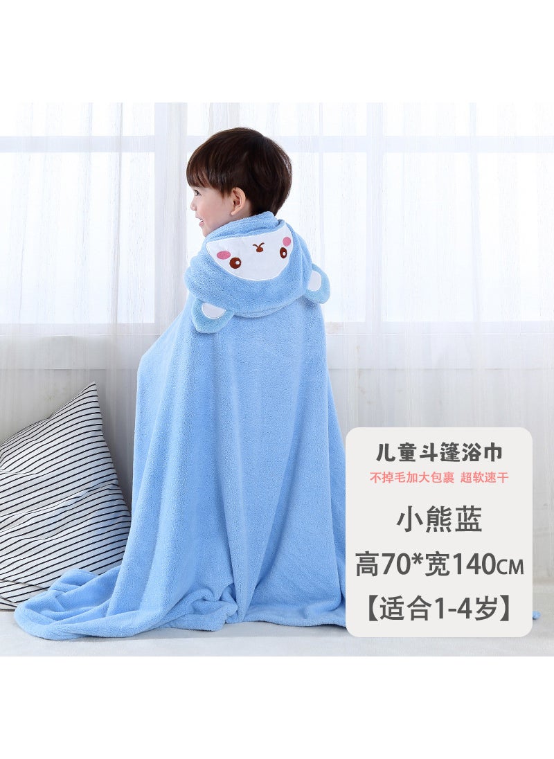 Kids Hooded Bath Towel Wrap Soft Quick-Dry Blue bear 70*140cm [super soft and thickened with square scarf] suitable for 1-4 years old