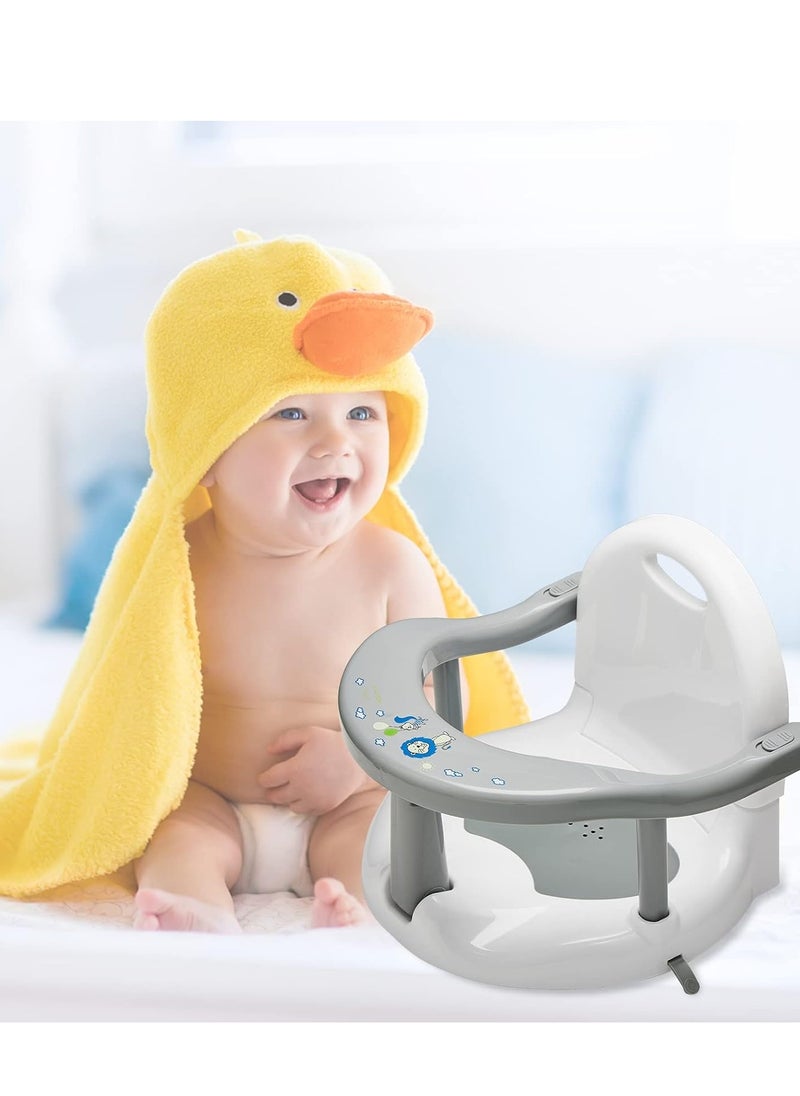 Foldable Baby Bathtub Seat, Non Slip Baby Bath Seat, Baby Bath Chair Bath Seat for Baby Sitting Up, Cute Shape Surround Baby Bathtub Seat with Suction Cups for Baby 6-18 Months (Grey)