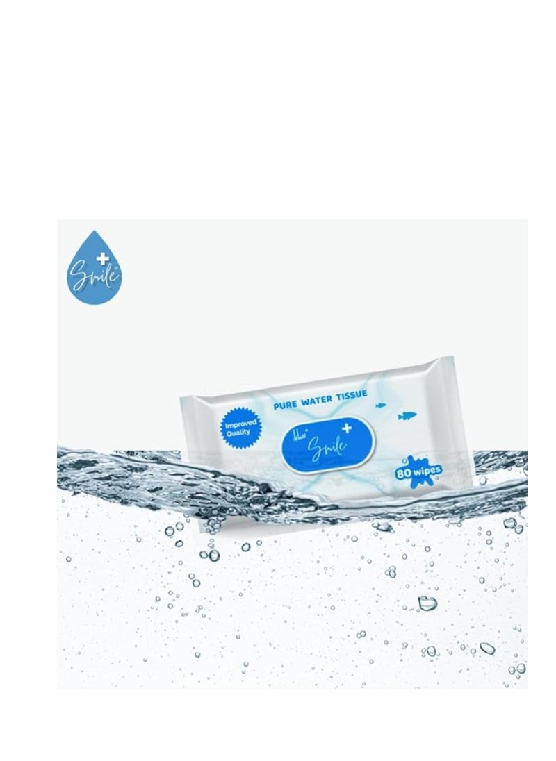 SmilePlus Pure Water Tissue 80'S - Gentle Hypoallergenic Wipes for Sensitive Skin - Fragrance Free & Alcohol-Free - Pure Water - SPECIAL OFFER 10 + 2 FREE - 800 Wipes