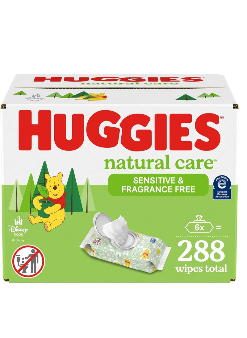 Huggies Natural Care Sensitive Baby Wipes, Unscented, Hypoallergenic, 6 Flip-Top Packs (288 Wipes Total)