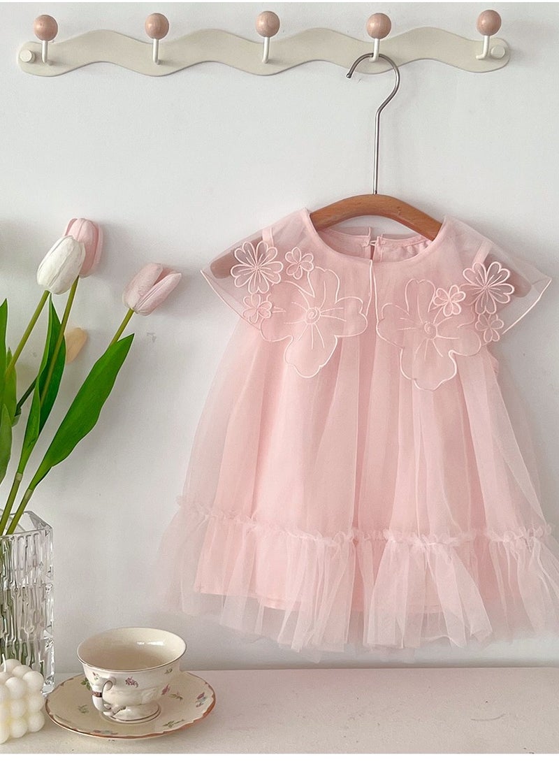 Girl's Western style Sweet Mesh Flower Doll Collar Princess Dress