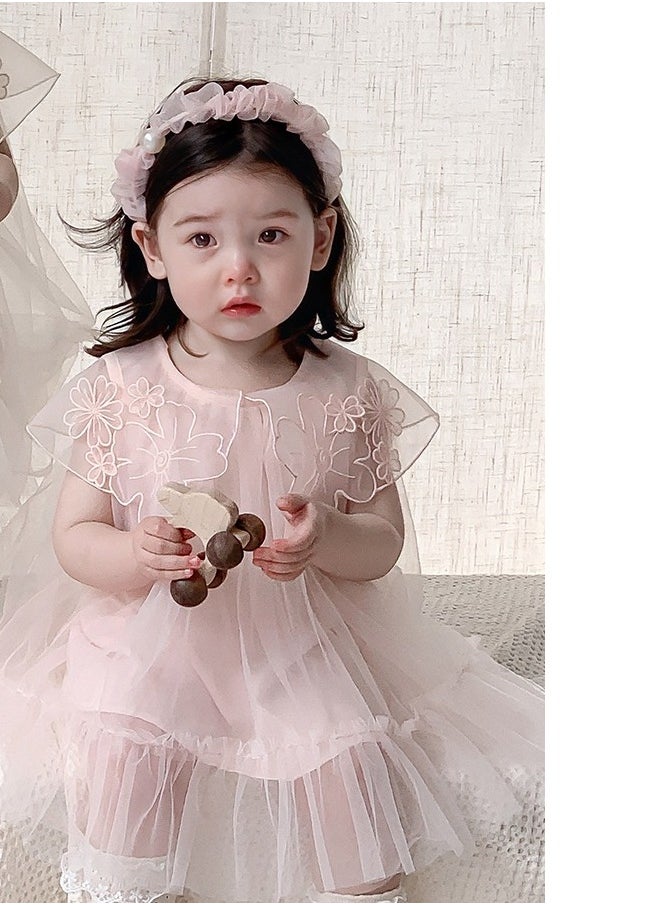 Girl's Western style Sweet Mesh Flower Doll Collar Princess Dress