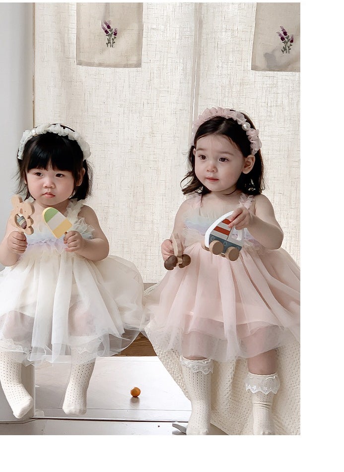 Girl's Western style Sweet Mesh Flower Doll Collar Princess Dress