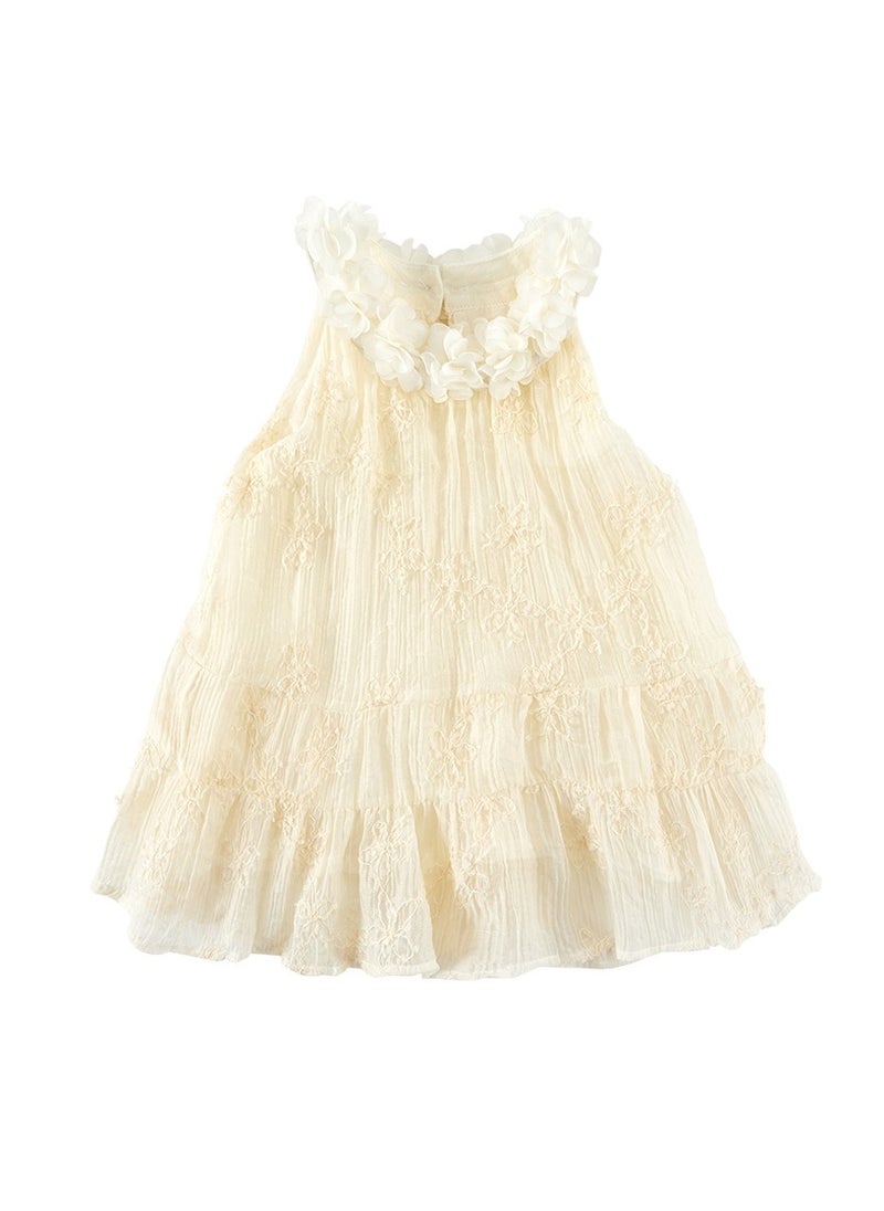 Girl's Sleeveless Lace Collar Dress Birthday Anniversary Dress