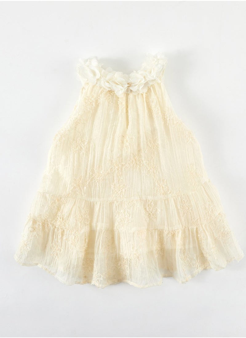 Girl's Sleeveless Lace Collar Dress Birthday Anniversary Dress