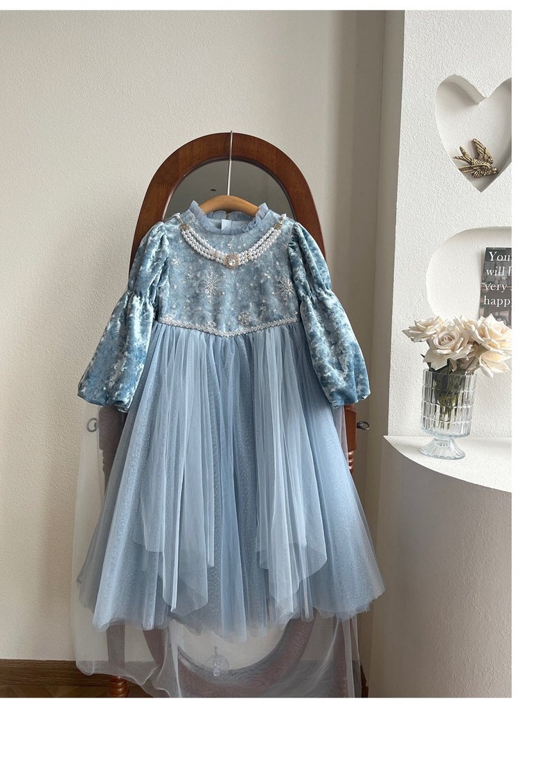 Girl's Mesh Princess Dress Birthday Long Sleeved Dress