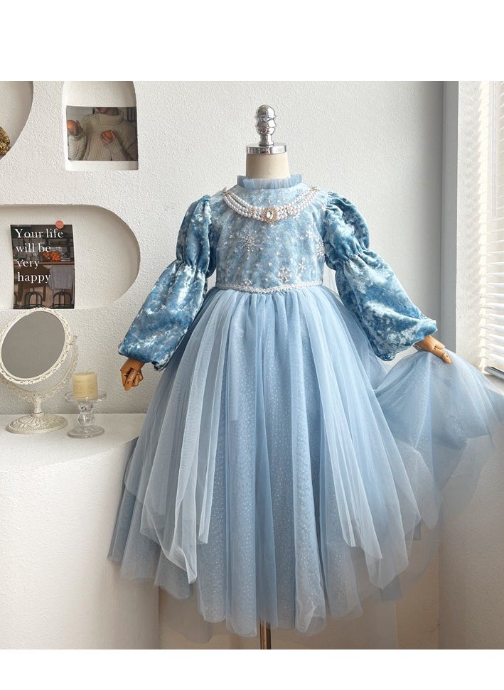 Girl's Mesh Princess Dress Birthday Long Sleeved Dress