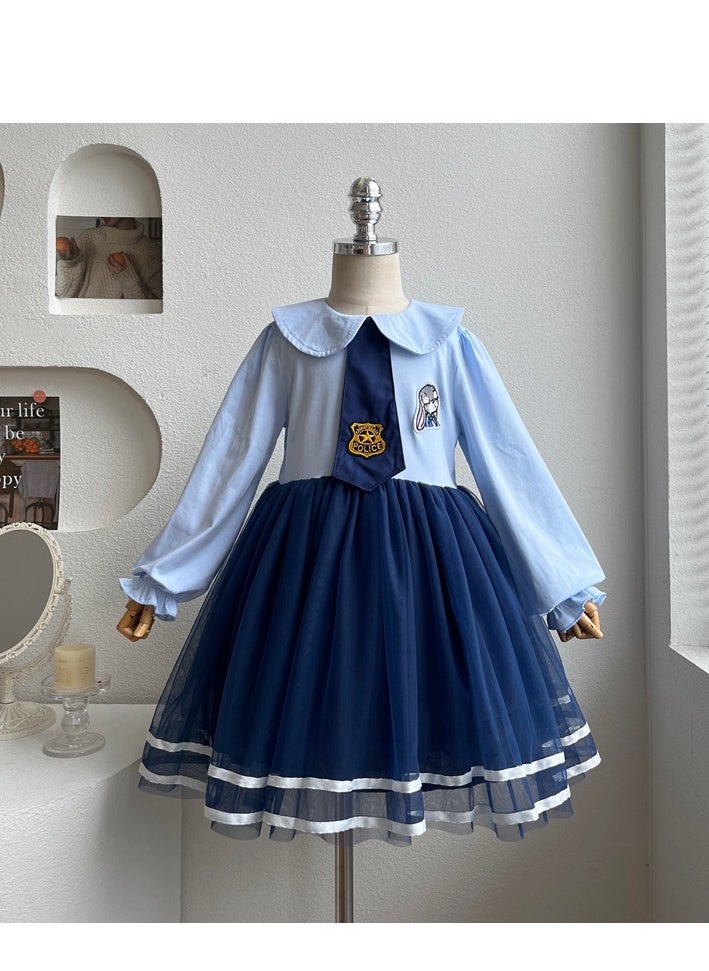 Girl's Western Style Mesh Princess Dress With Doll Collar Skirt