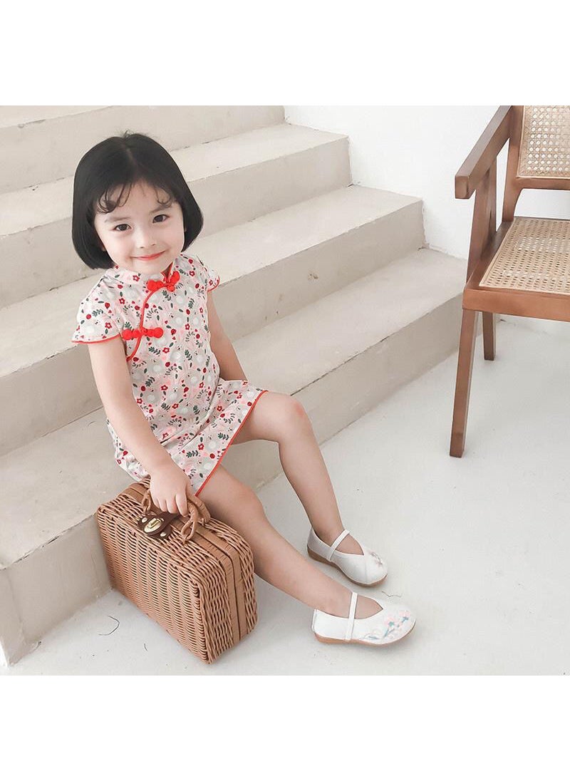 2022 Kids Cheongsam Dress Chinese Style Summer Outfit Jade Rabbit