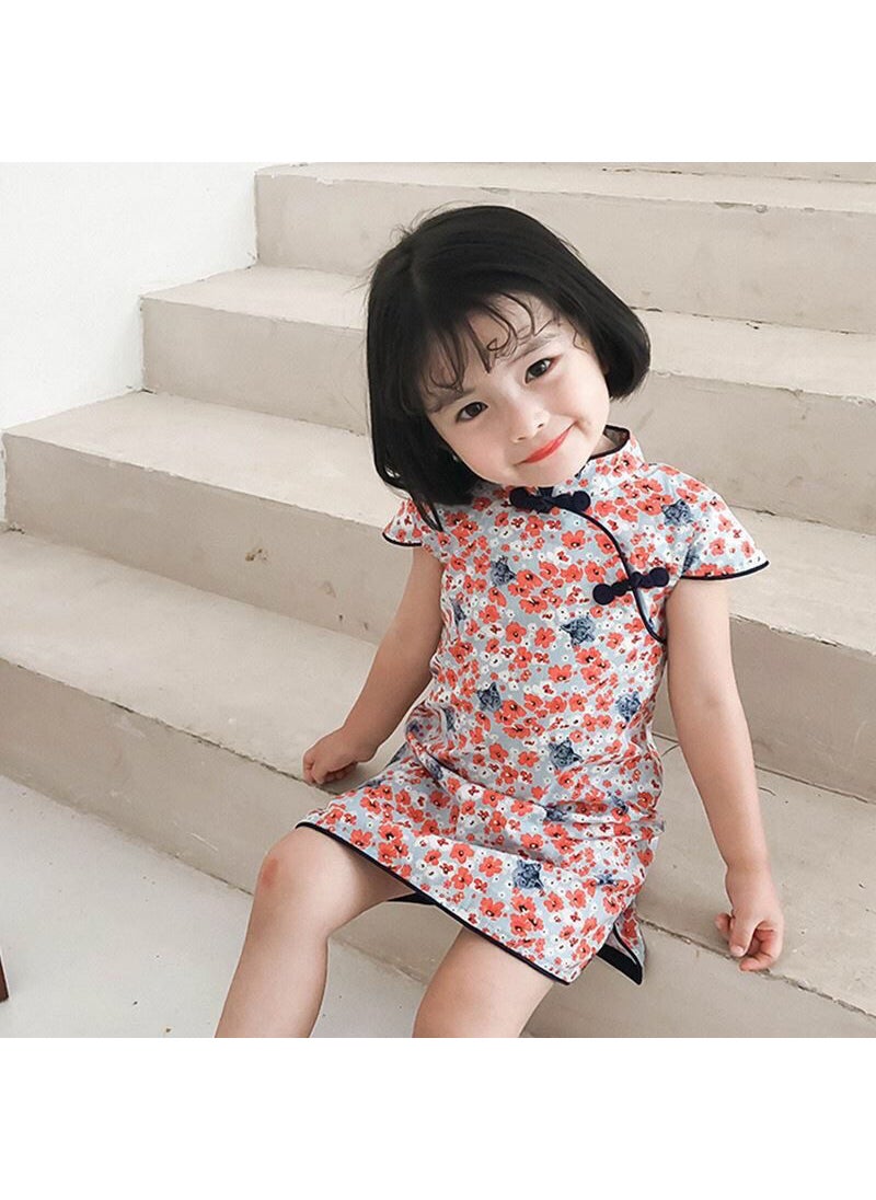 2022 Kids Cheongsam Dress Chinese Style Summer Outfit Wreaths