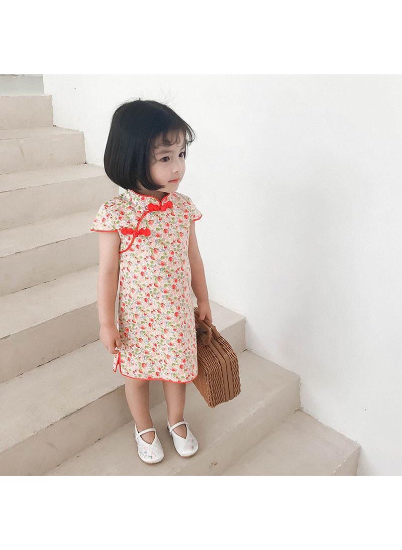 2022 Kids Cheongsam Dress Chinese Style Summer Outfit Strawberry