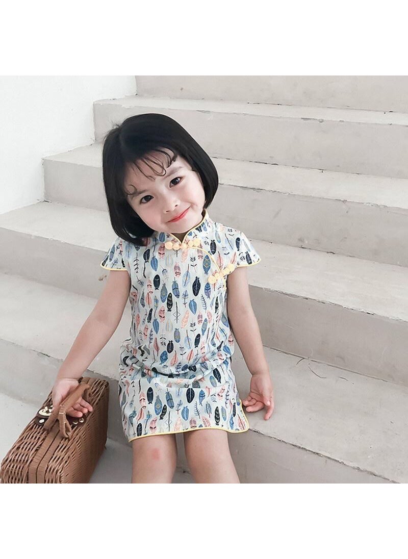 2022 Kids Cheongsam Dress Chinese Style Summer Outfit Neon Phoenix