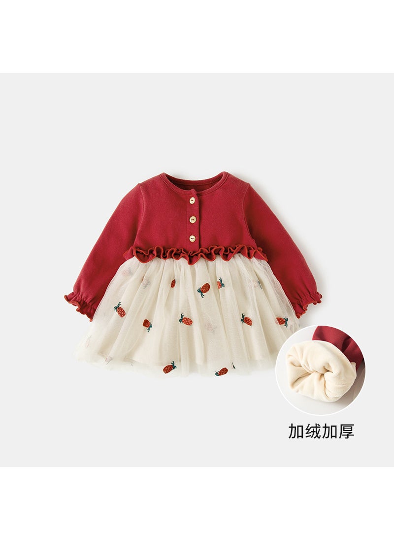 Girls Princess Dress Autumn New Collection Red Plus Velvet