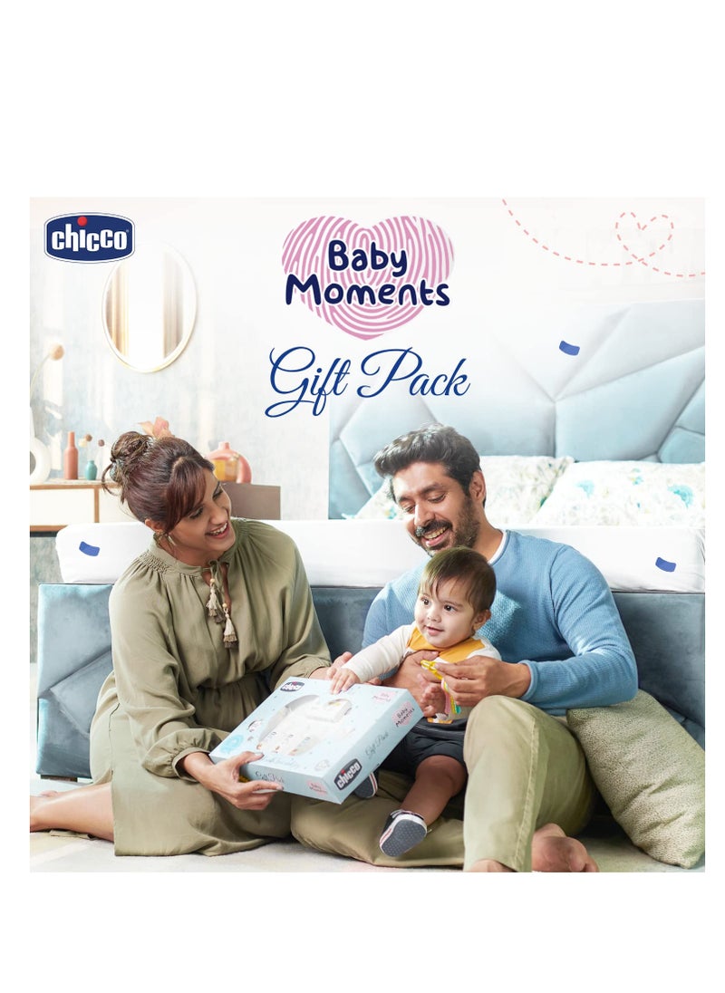 Chicco Baby Moments Baby Essentials Gift Pack (Blue) with 5 Baby Skin & Haircare Products | Phenoxyethanol Free