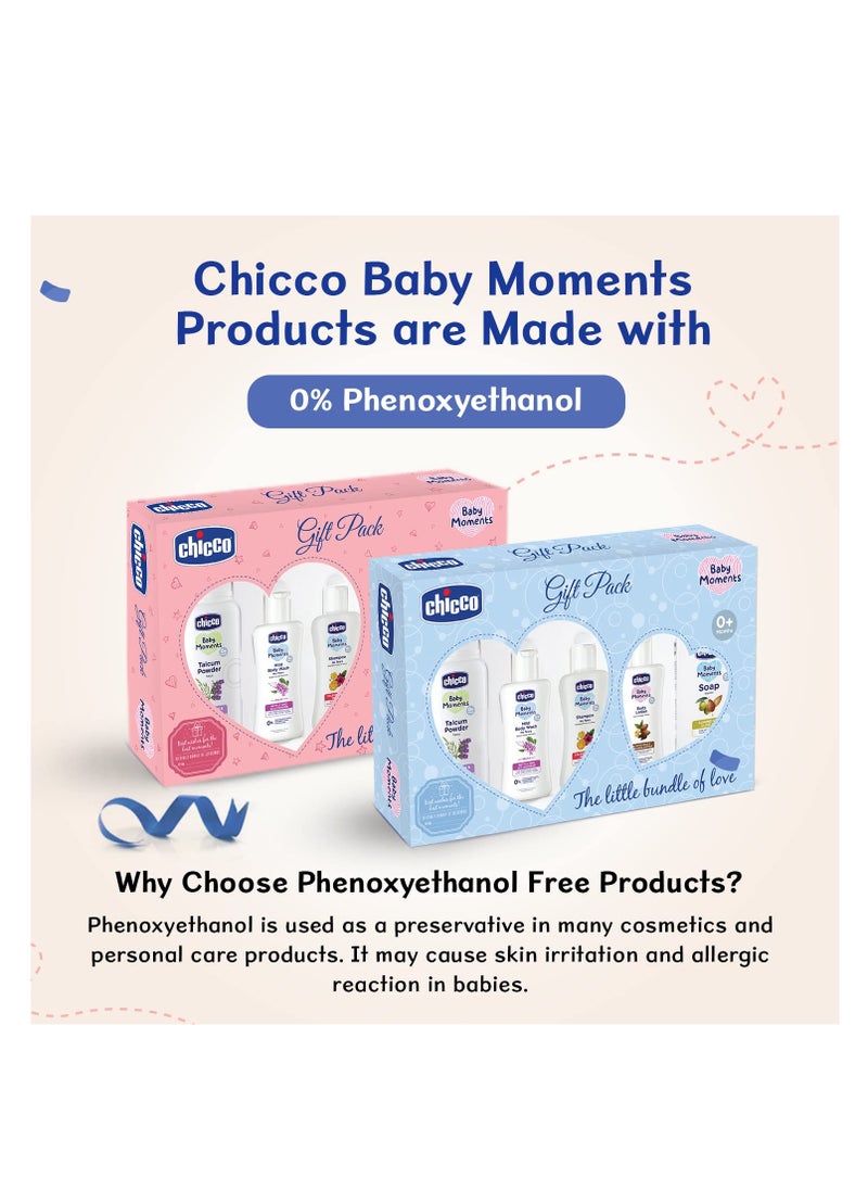 Chicco Baby Moments Baby Essentials Gift Pack (Blue) with 5 Baby Skin & Haircare Products | Phenoxyethanol Free