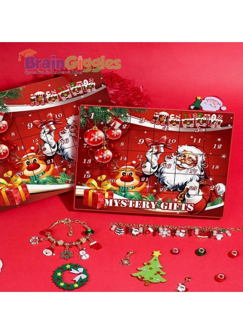 BrainGiggles Christmas Advent Calendar 2024 for Girls – DIY Jewellery Set Santa Advent Calendar with 24 Surprise Boxes – Christmas Gift for Kids - Christmas Calendar for Xmas Decorations