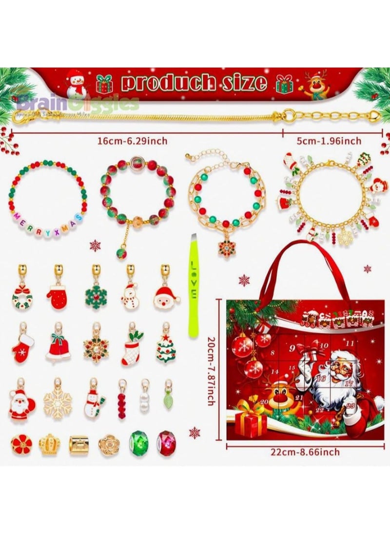 BrainGiggles Christmas Advent Calendar 2024 for Girls – DIY Jewellery Set Santa Advent Calendar with 24 Surprise Boxes – Christmas Gift for Kids - Christmas Calendar for Xmas Decorations