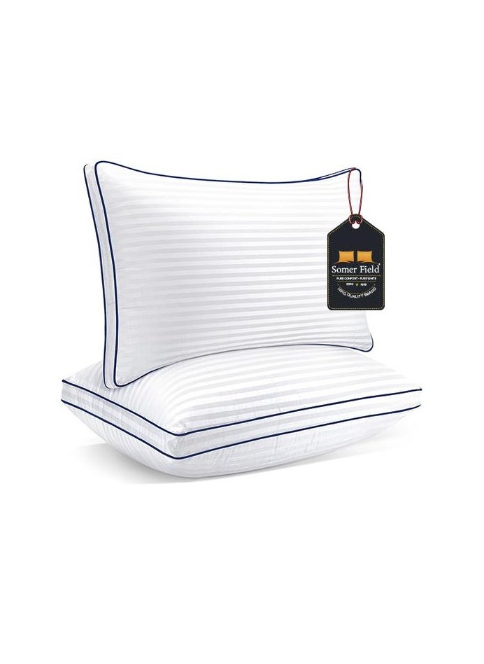 Somer Field - Bed Pillows for Sleeping Queen Size Set of 2 - Down Alternative Filling Pillow, Cooling Soft Hotel Quality Pillow for Back, Stomach or Side Sleepers, Full Size-20x30 Inch