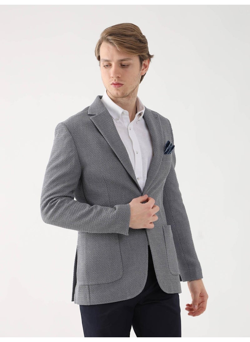 Gray Men's Slim Fit Mono Collar Jacket