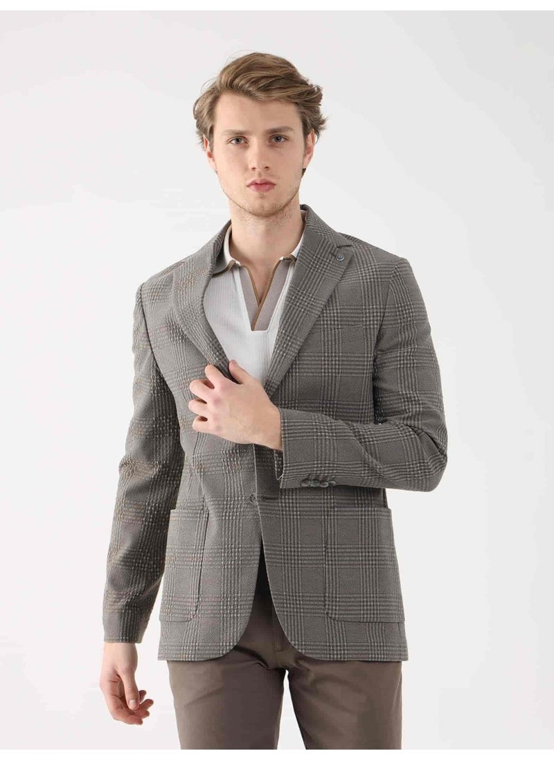 Brown Men's Slim Fit Mono Collar Jacket