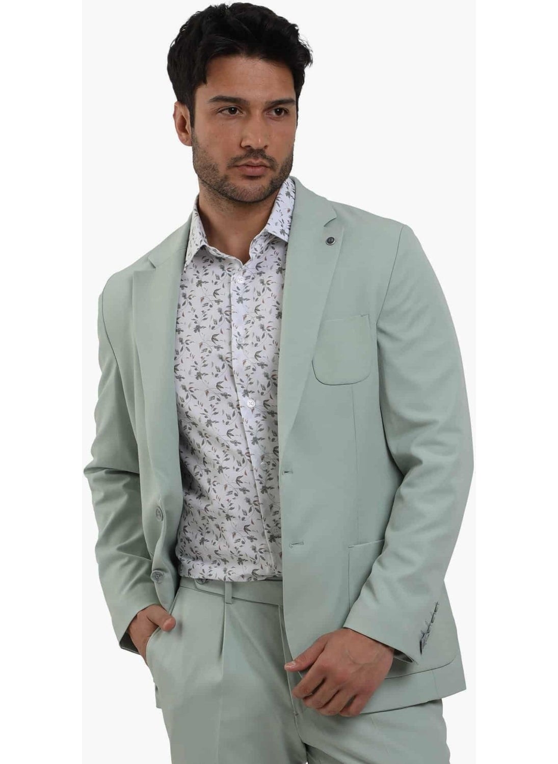 Green Men's Slim Fit Plain Mono Collar Casual Jacket 104431