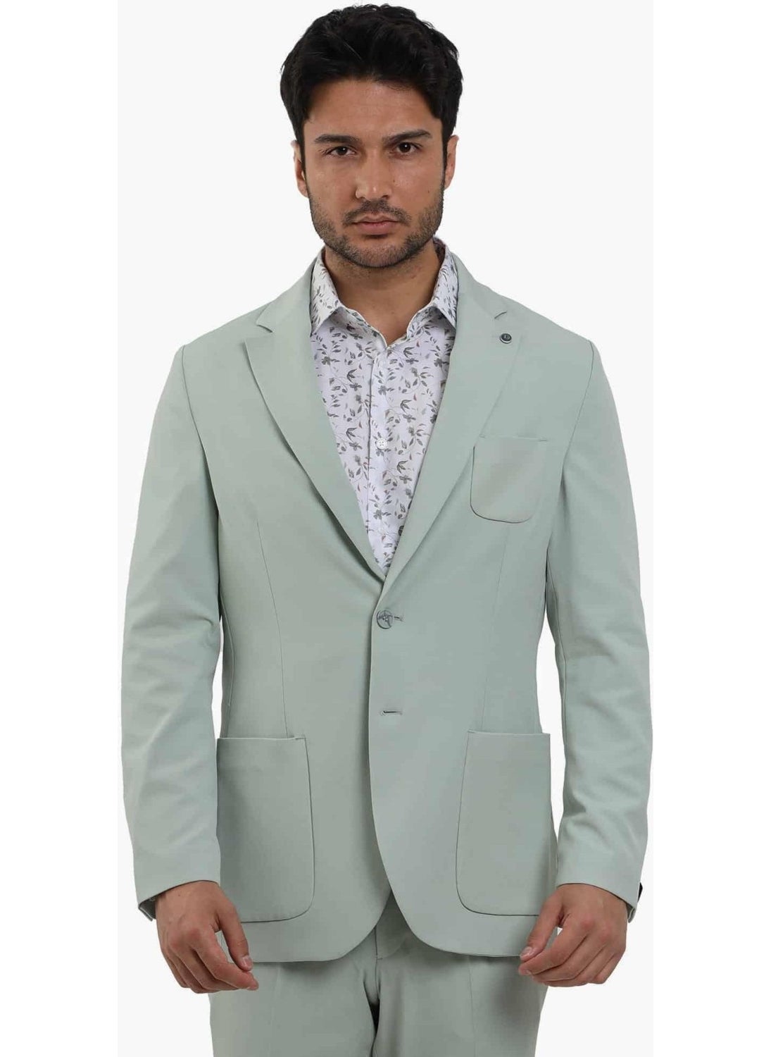 Green Men's Slim Fit Plain Mono Collar Casual Jacket 104431