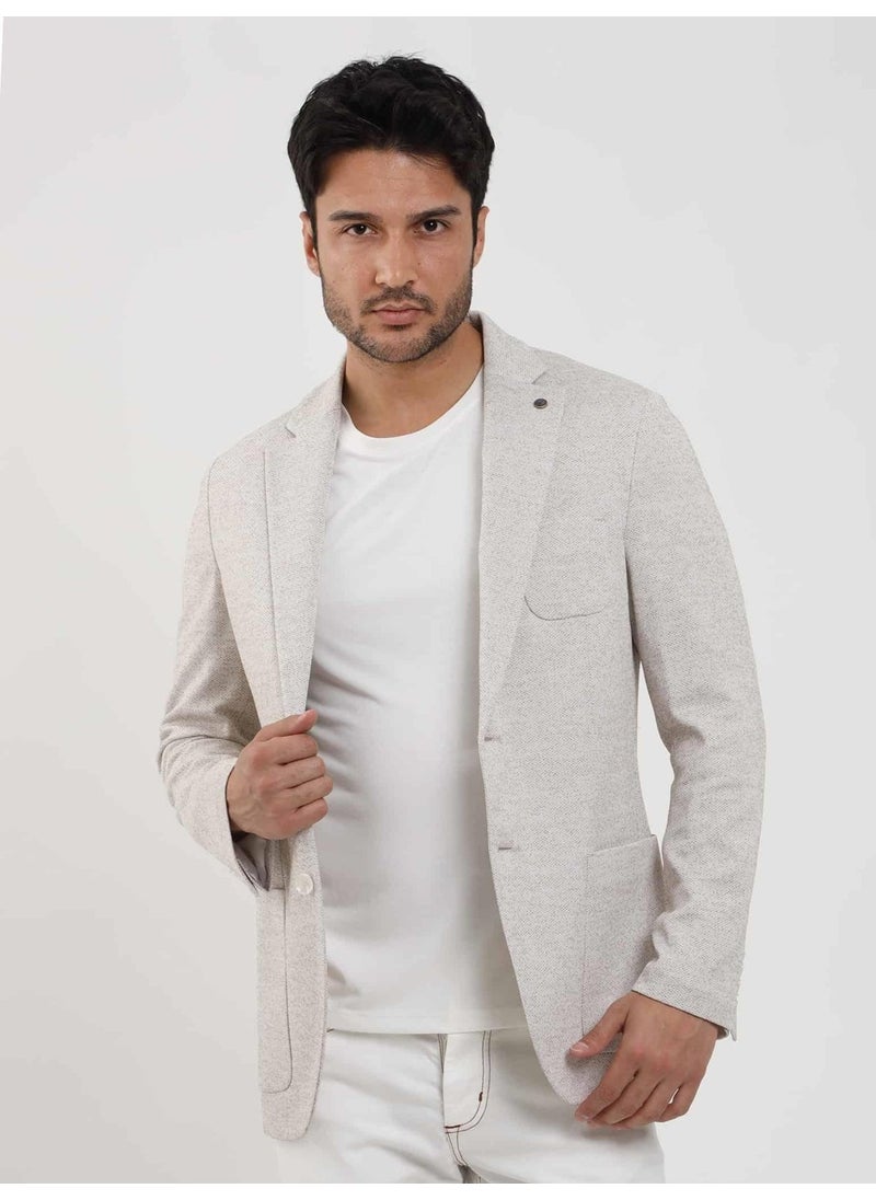 Beige Men's Slim Fit Dobby Mono Collar Jacket 104435