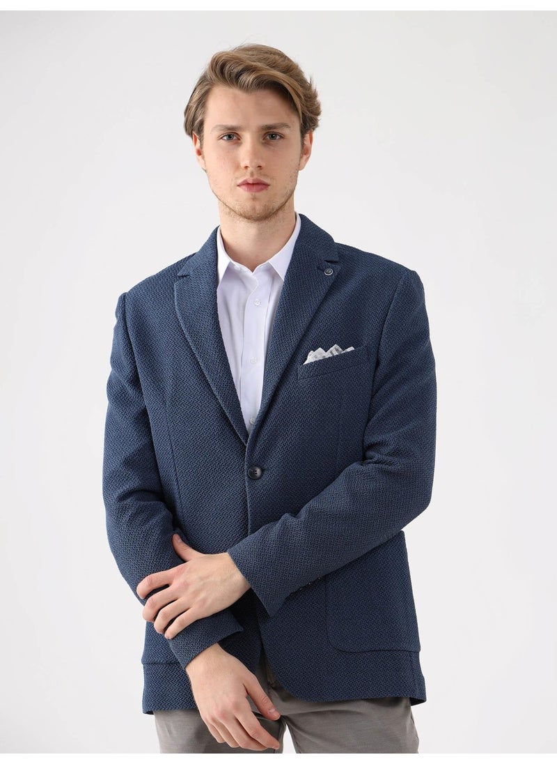 Blue Men's Slim Fit Mono Collar Jacket