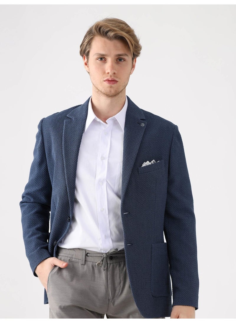 Blue Men's Slim Fit Mono Collar Jacket