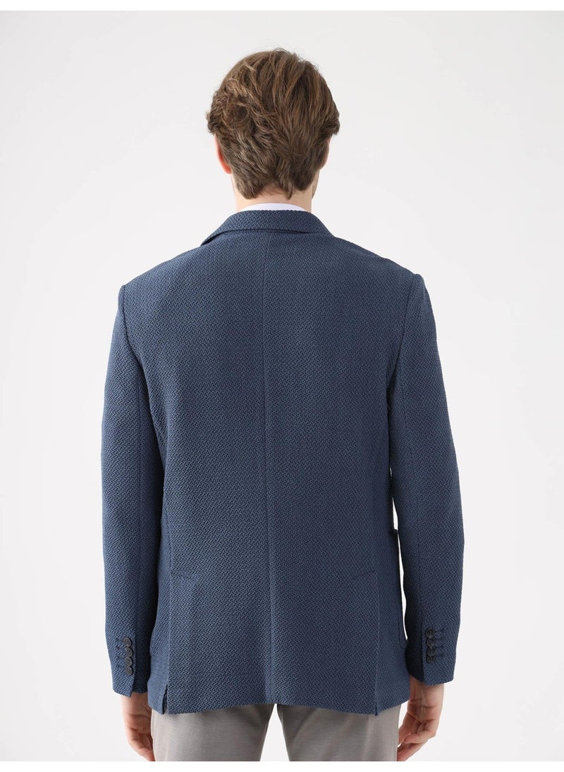 Blue Men's Slim Fit Mono Collar Jacket