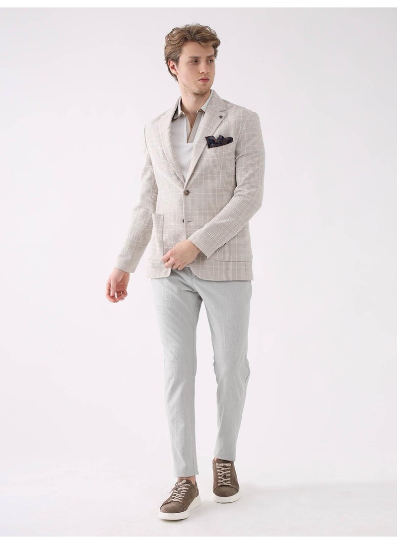 Beige Men's Slim Fit Mono Collar Jacket