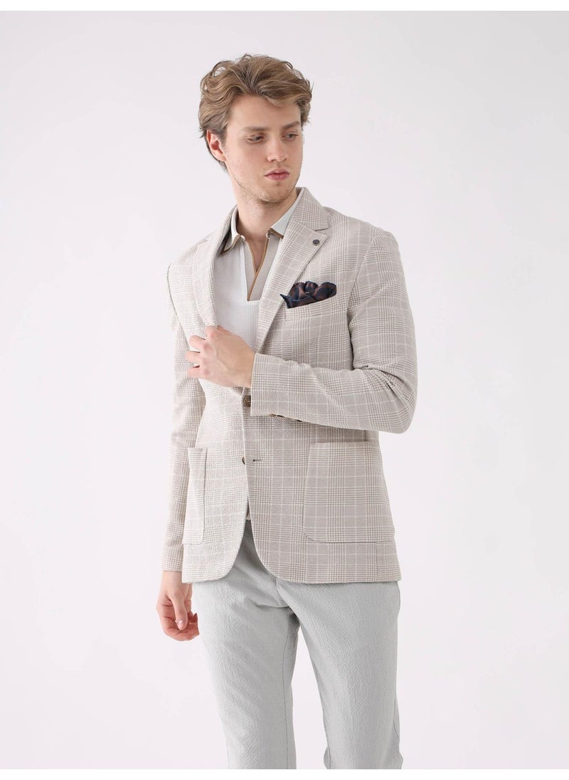 Beige Men's Slim Fit Mono Collar Jacket