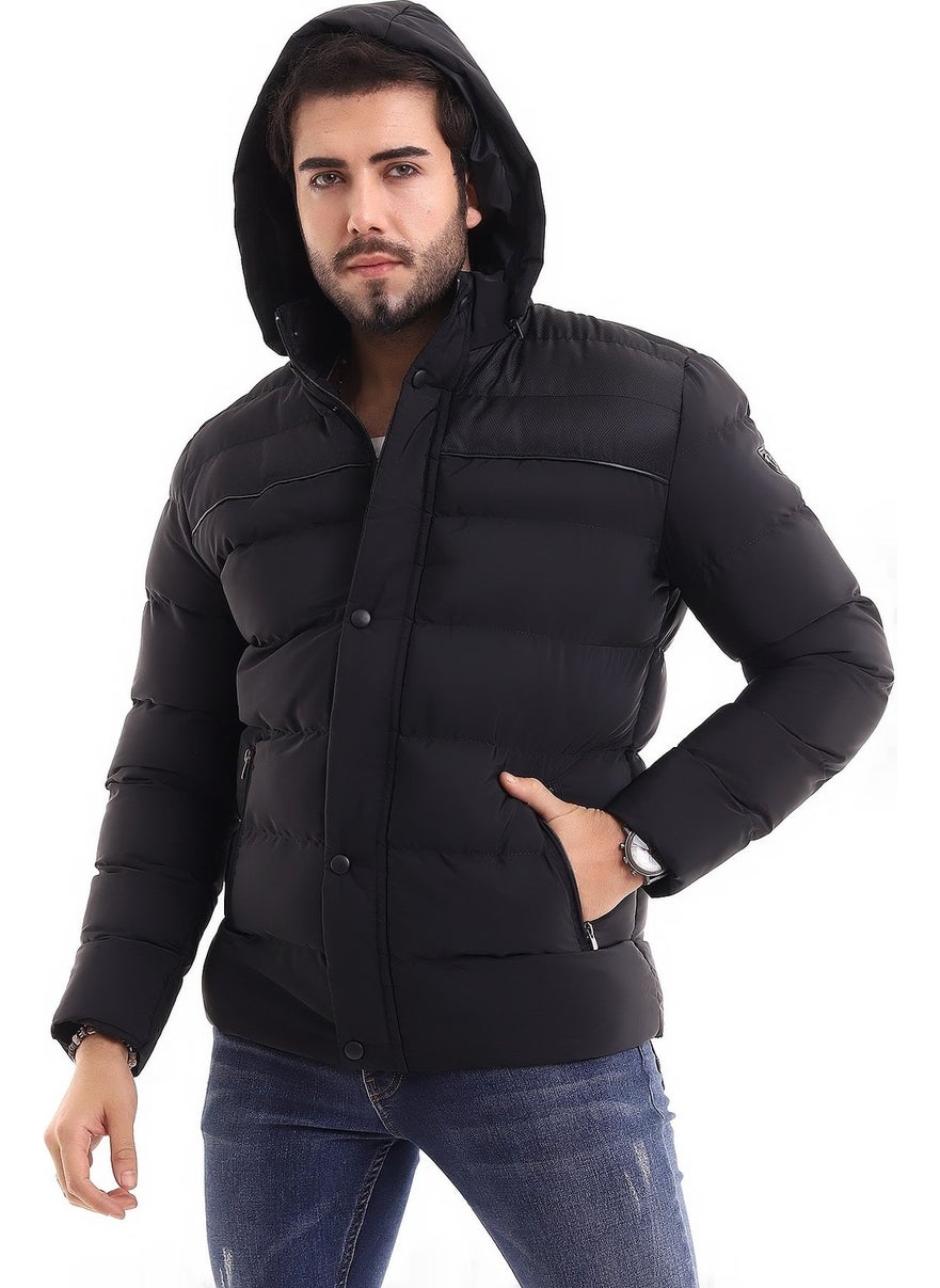 Men's Hooded Black Water and Windproof Regular Puffer Coat & Jacket